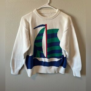 Vintage 90s Sailboat Crewneck Sweater Thick Knit Boxy Nautical Coastal Grandma